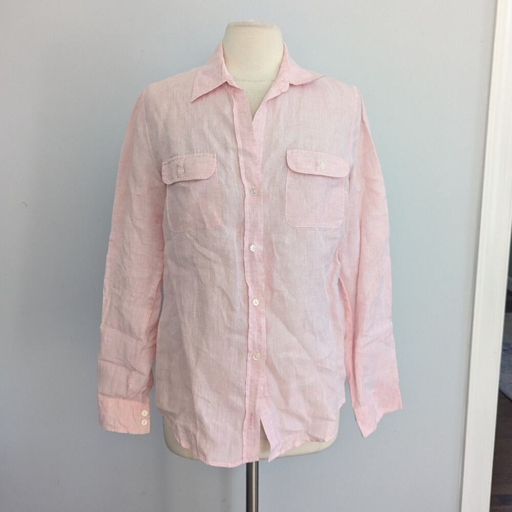 Women's GANT Linen Light Pink Button Down Blouse US 8